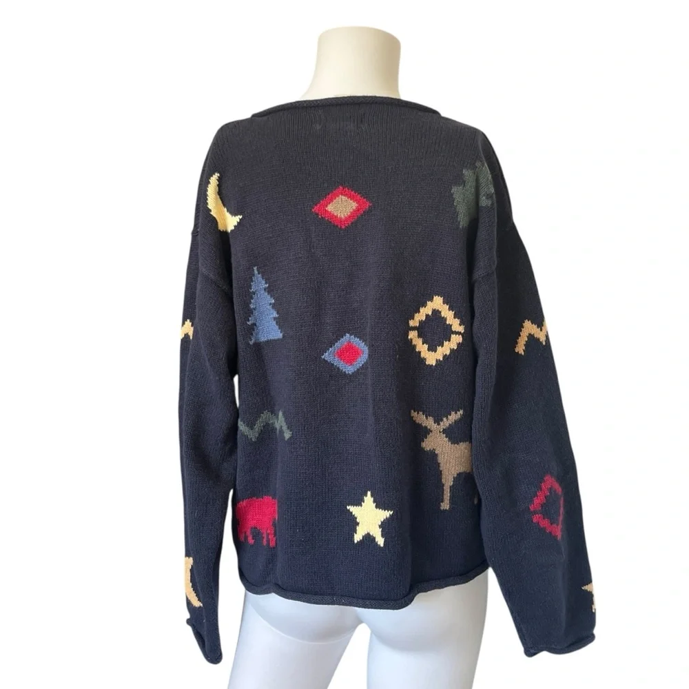 Vintage Y2K Knit Sweater Navy Blue Moose Moon Outdoor Womens Size Large L - Picture 2 of 10